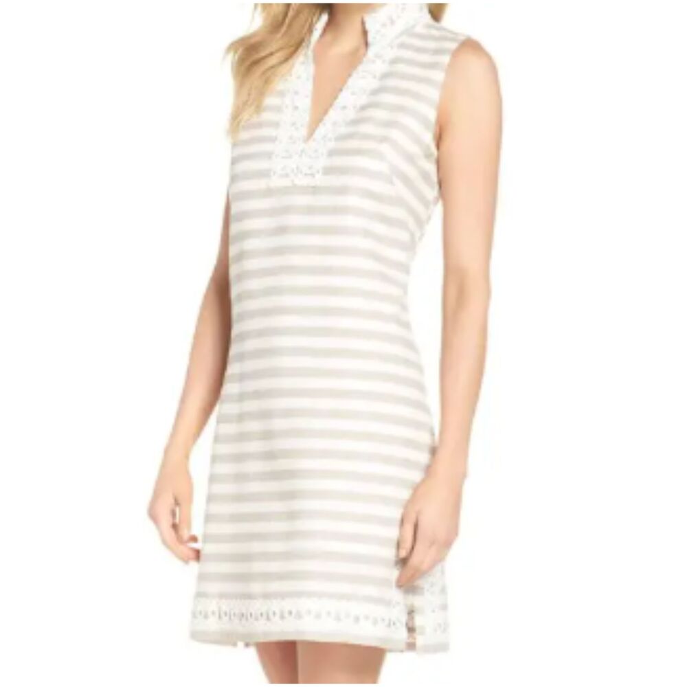 Eliza J Striped Linen Blend Shift Dress Size 6